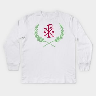 In hoc signo vinces | In this sign conquer - Chi Ro with Olive Branches Kids Long Sleeve T-Shirt